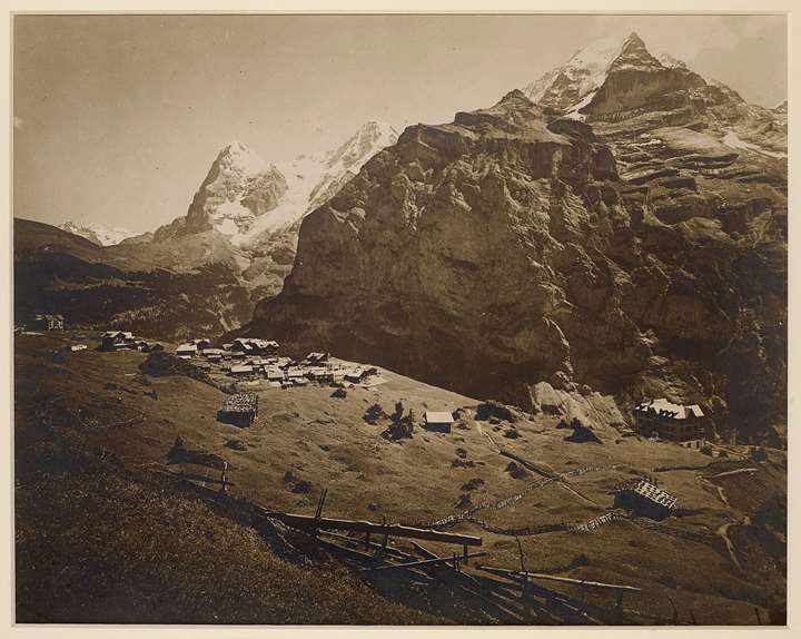 The Eiger, Monch and Jungfrau seen from Muerren, Bernese Oberland, Switzerland.